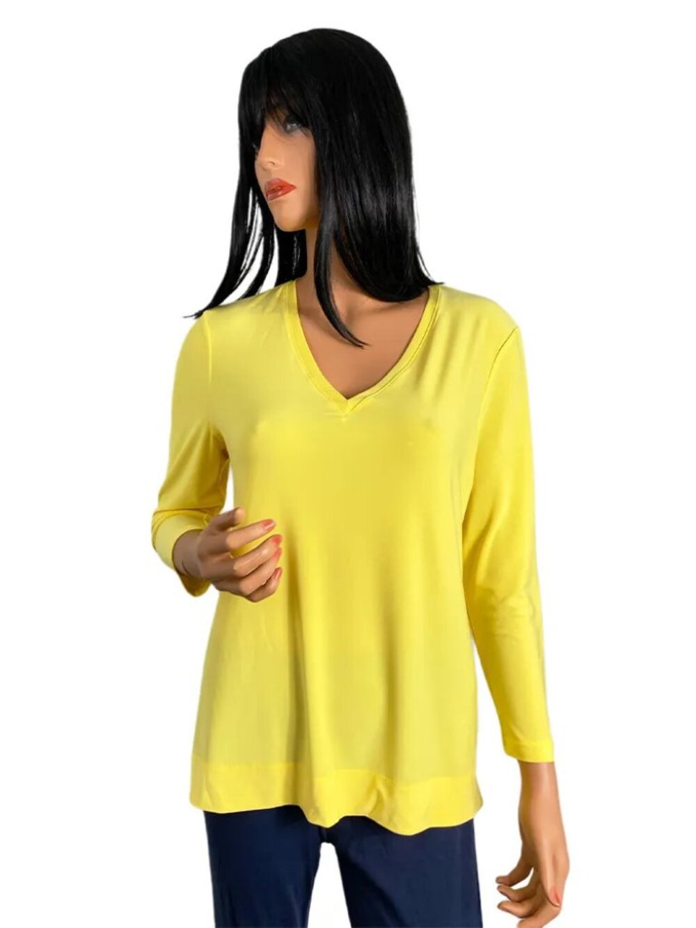 Anne Klein Citron Yellow V-Neck Stretch Top
